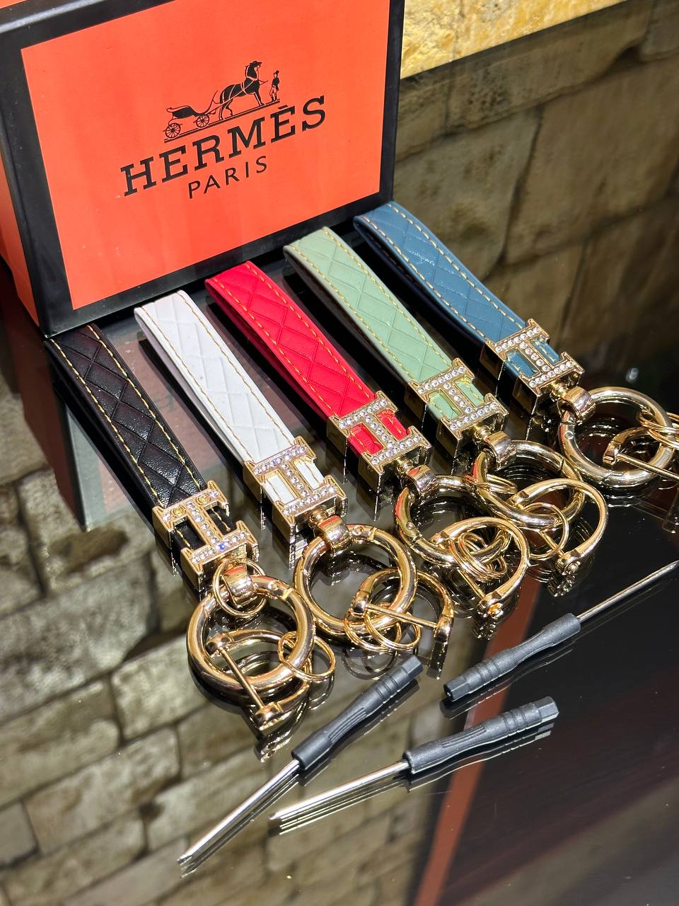 Hermès H Leather Keychain