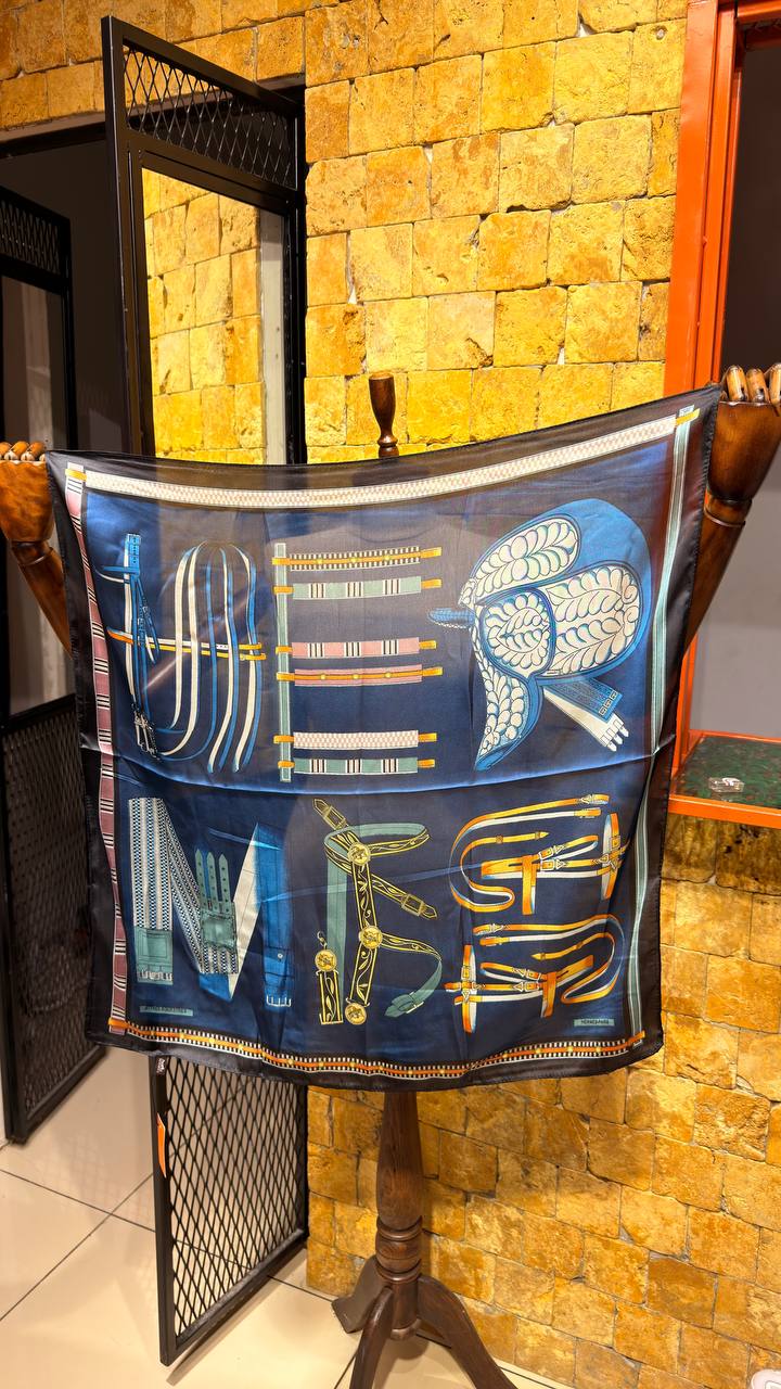 Hermès Cavalcades Silk Scarf Blue & Black
