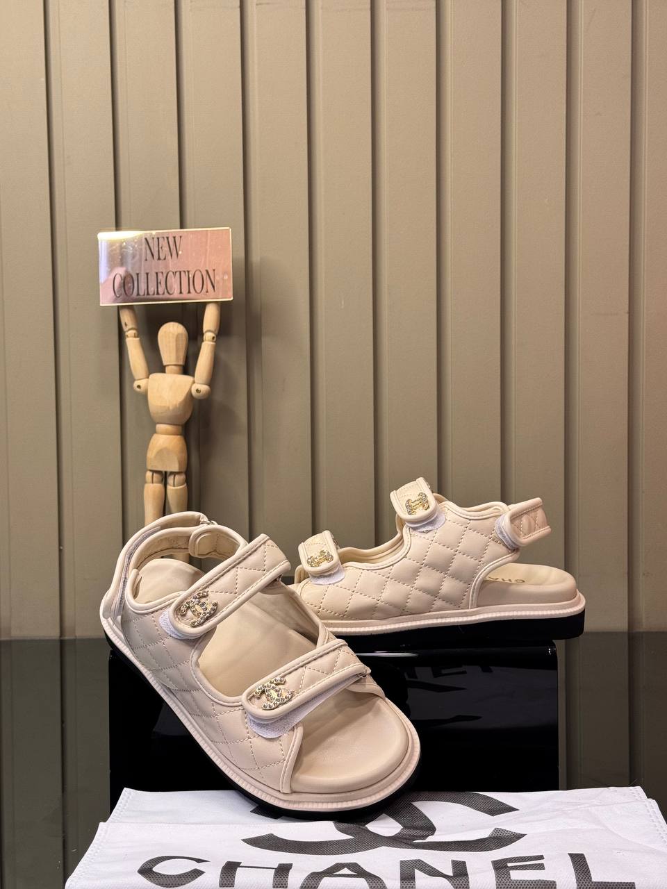 Chanel Quilted Velcro Sandals Beige