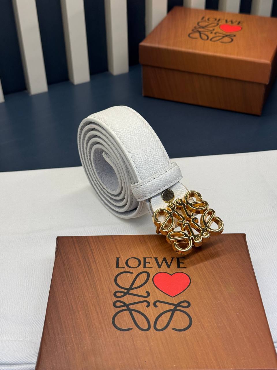 Loewe Anagram Leather Belt White