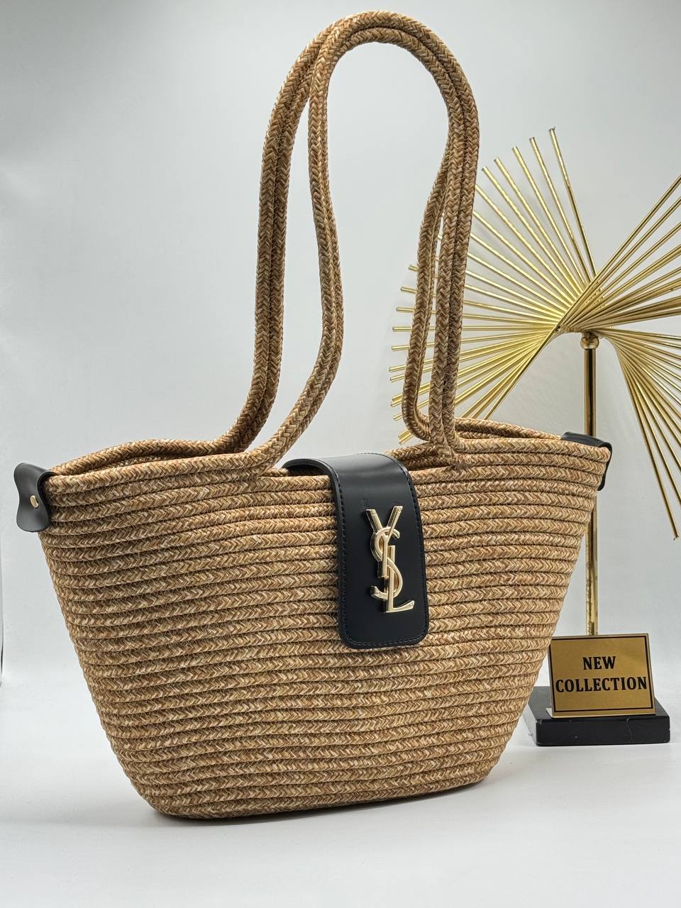 Ysl Raffia Logo Tote Bag