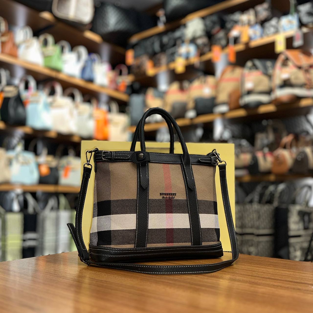 Burberry Check Canvas Tote Bag Black