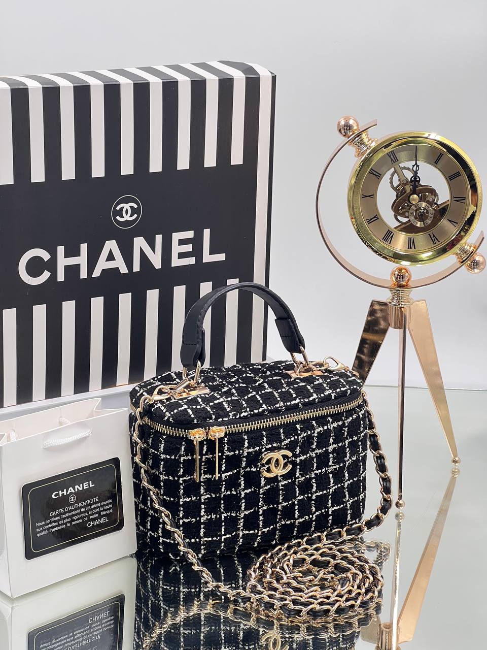 Chanel Tweed Vanity Case Bag Black