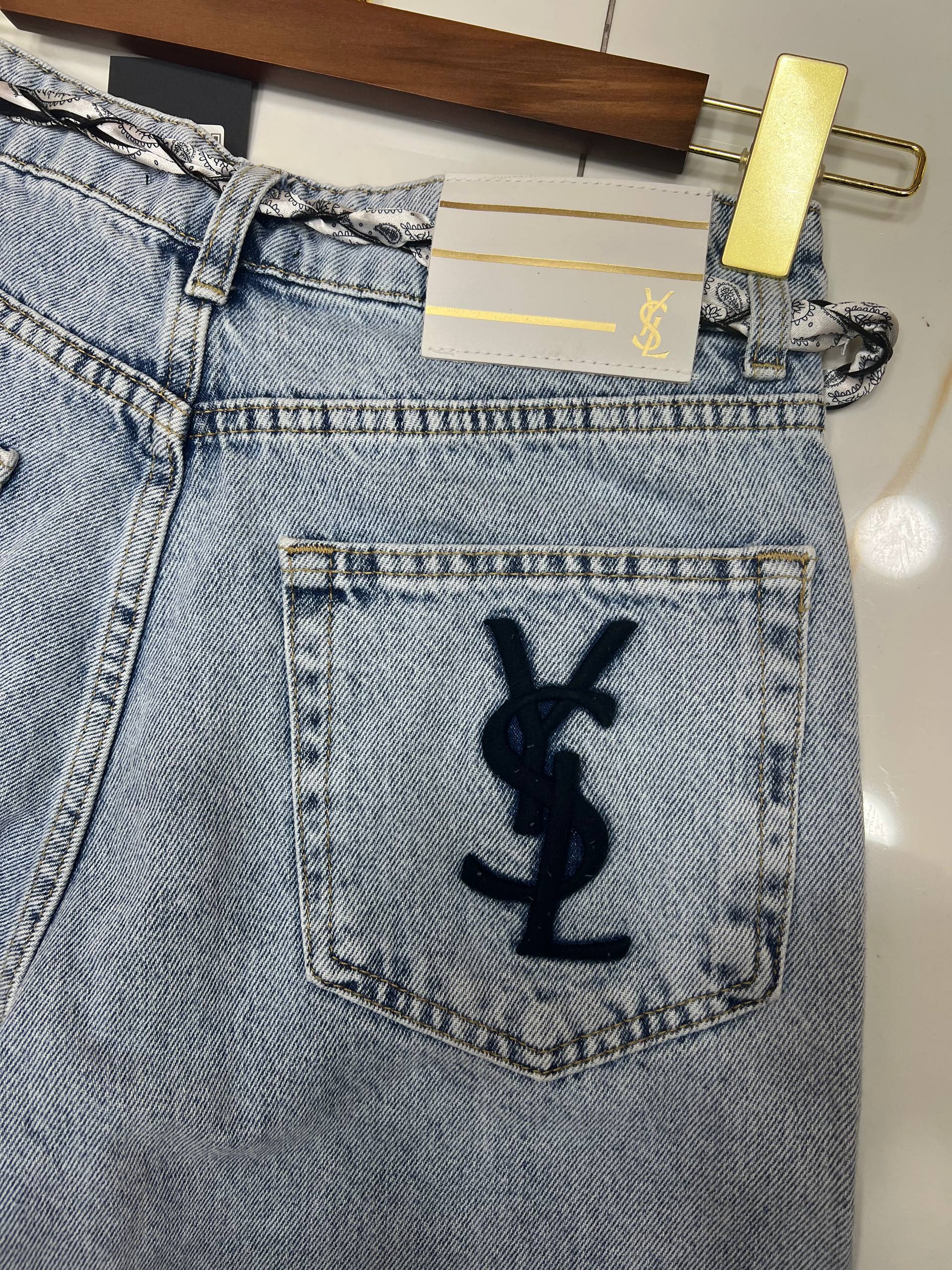Saint Laurent YSL Logo Jeans Light Blue