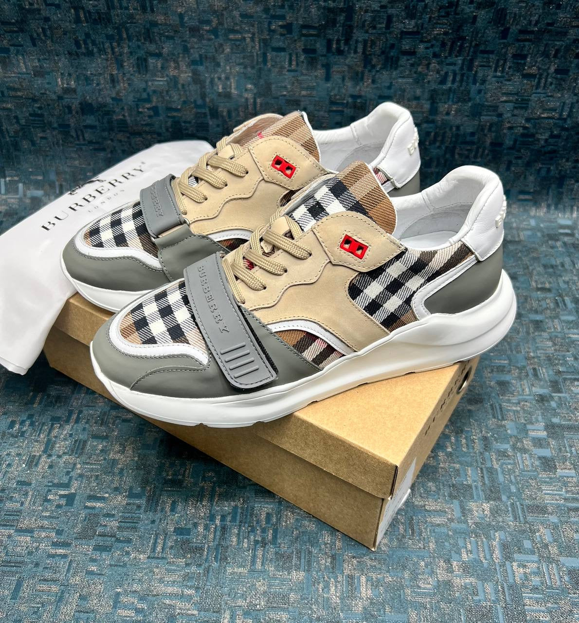 Burberry Vintage Check Strap Sneakers Beige