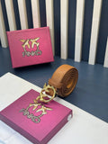 Pinko Love Birds Leather Belt Camel