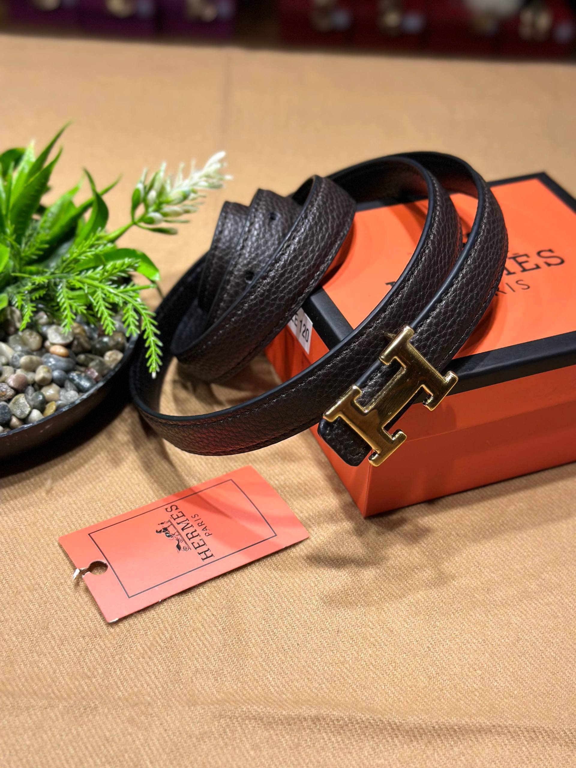 Hermès Η Reversible Leather Belt 3 cm Black