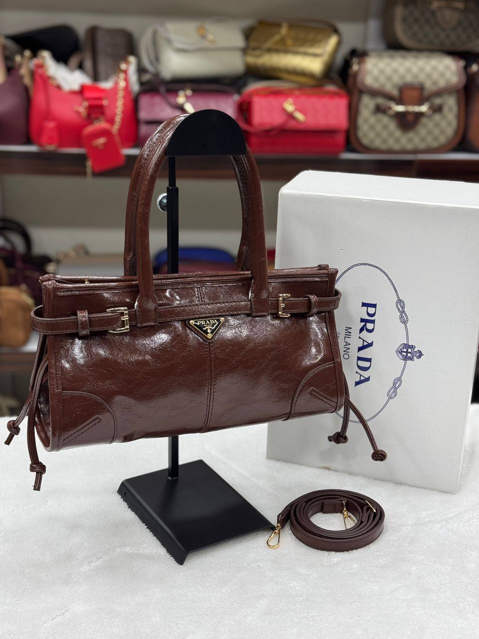 Prada Bonnie Leather Bag Brown