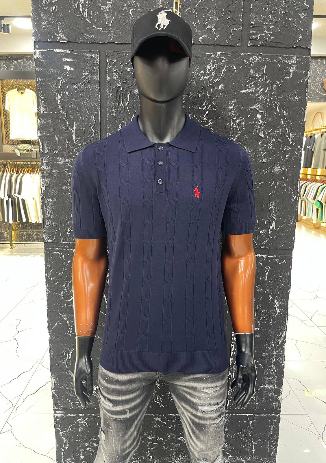 Polo Ralph Lauren Cable Knit Polo Shirt Blue