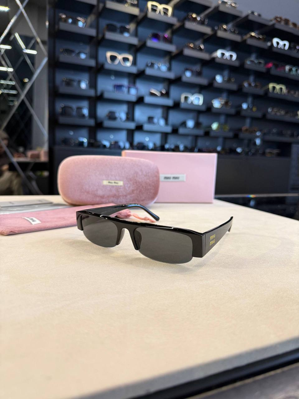 Miu Miu Rectangular Sunglasses Black Frame Grey Lenses