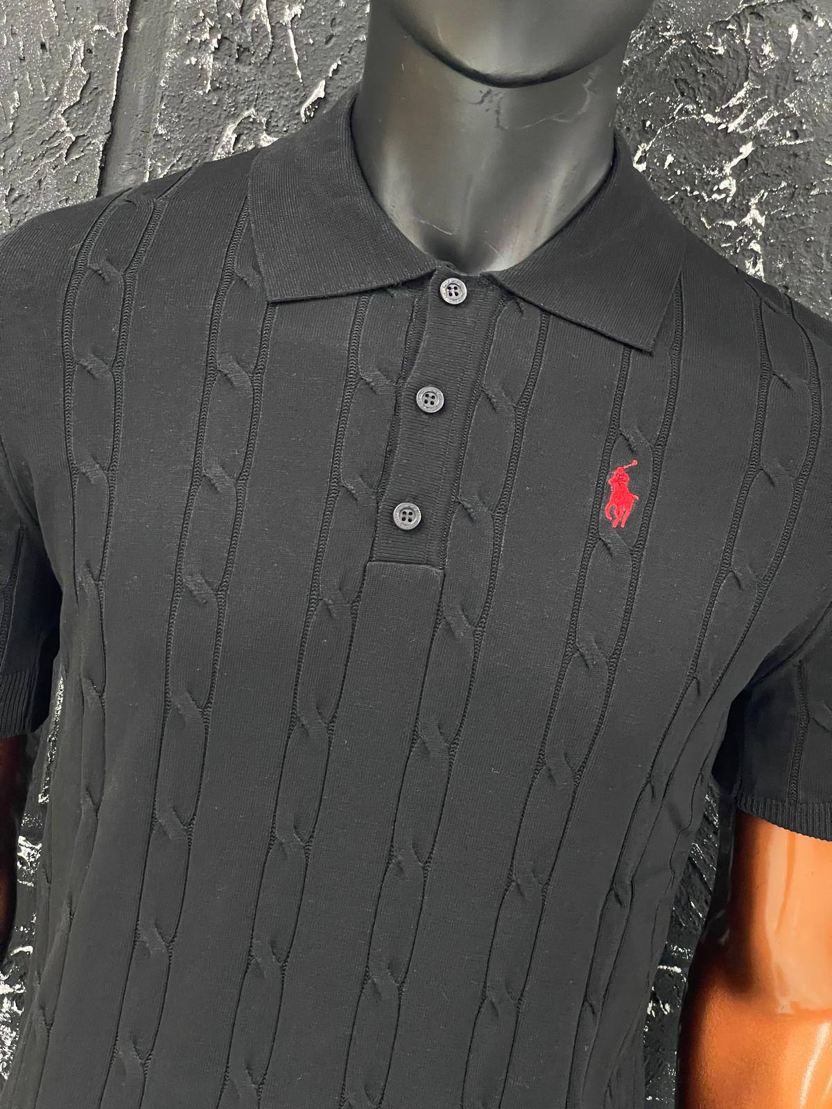 Polo Ralph Lauren Cable Knit Polo Shirt Black