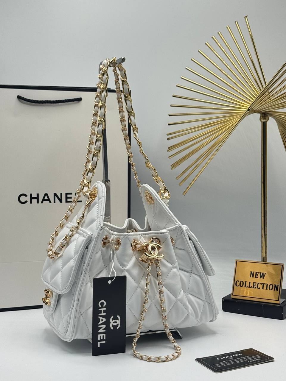 Chanel Gabrielle Hobo Bag White Quilted Leather