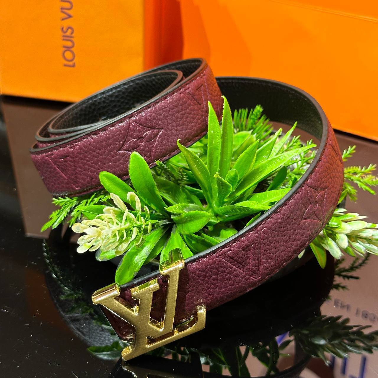 Louis Vuitton Initiales Monogram Empreinte Belt Bordeaux