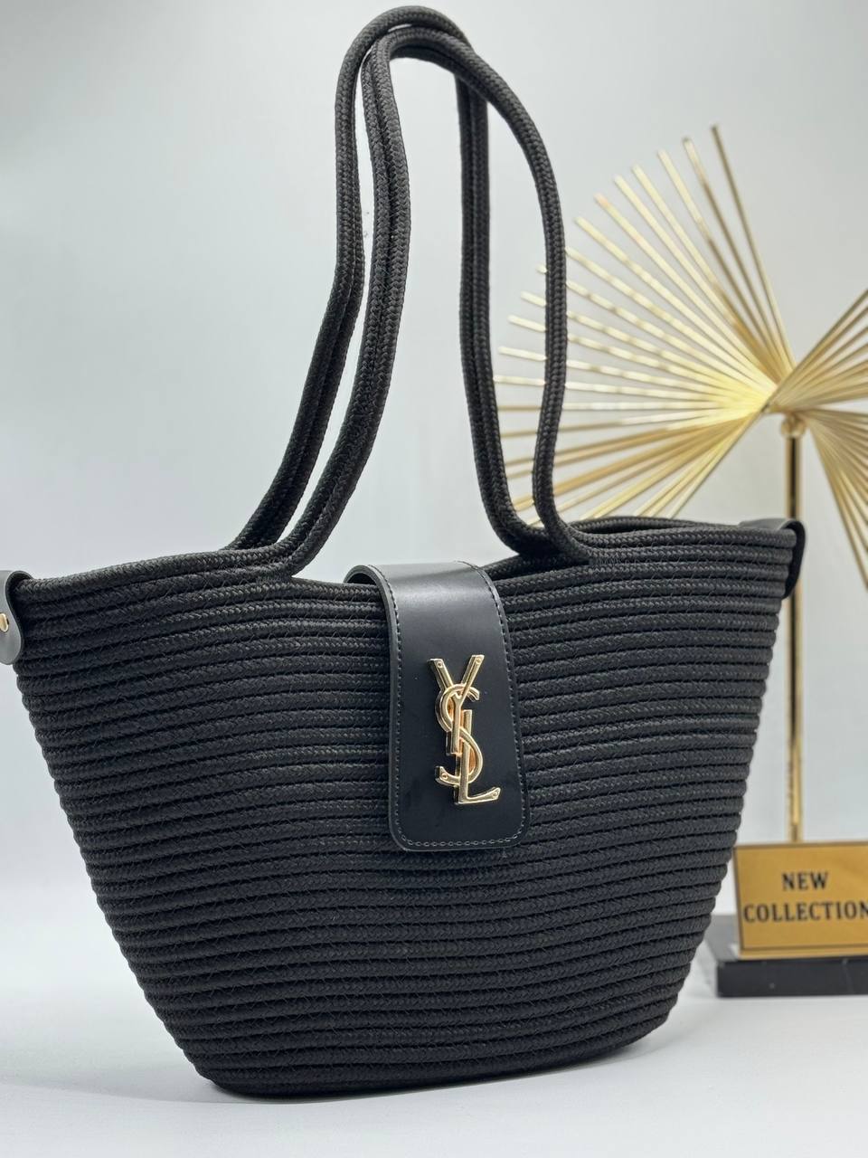 Ysl Raffia Logo Tote Bag