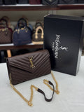Saint Laurent Monogram Envelope Chain Wallet Brown