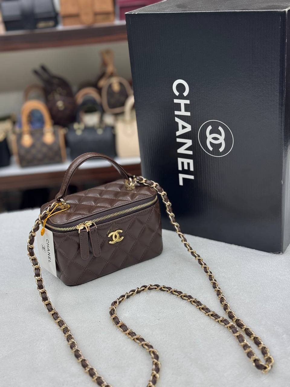 Chanel Vanity Case Bag Brown Quilted Leather