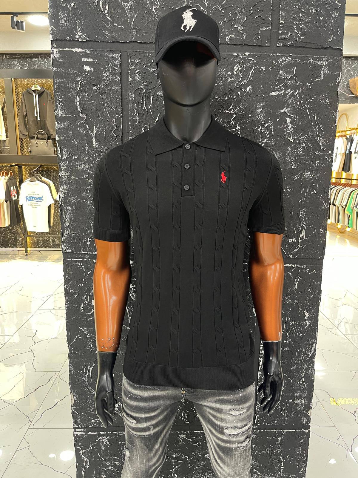 Polo Ralph Lauren Cable Knit Polo Shirt Black