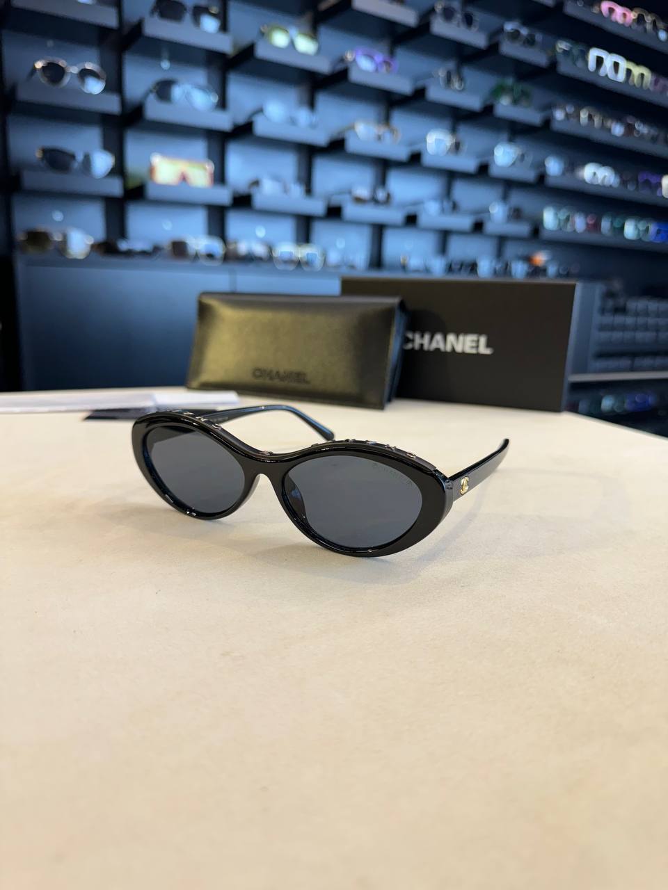 Chanel Oval Logo Sunglasses Black