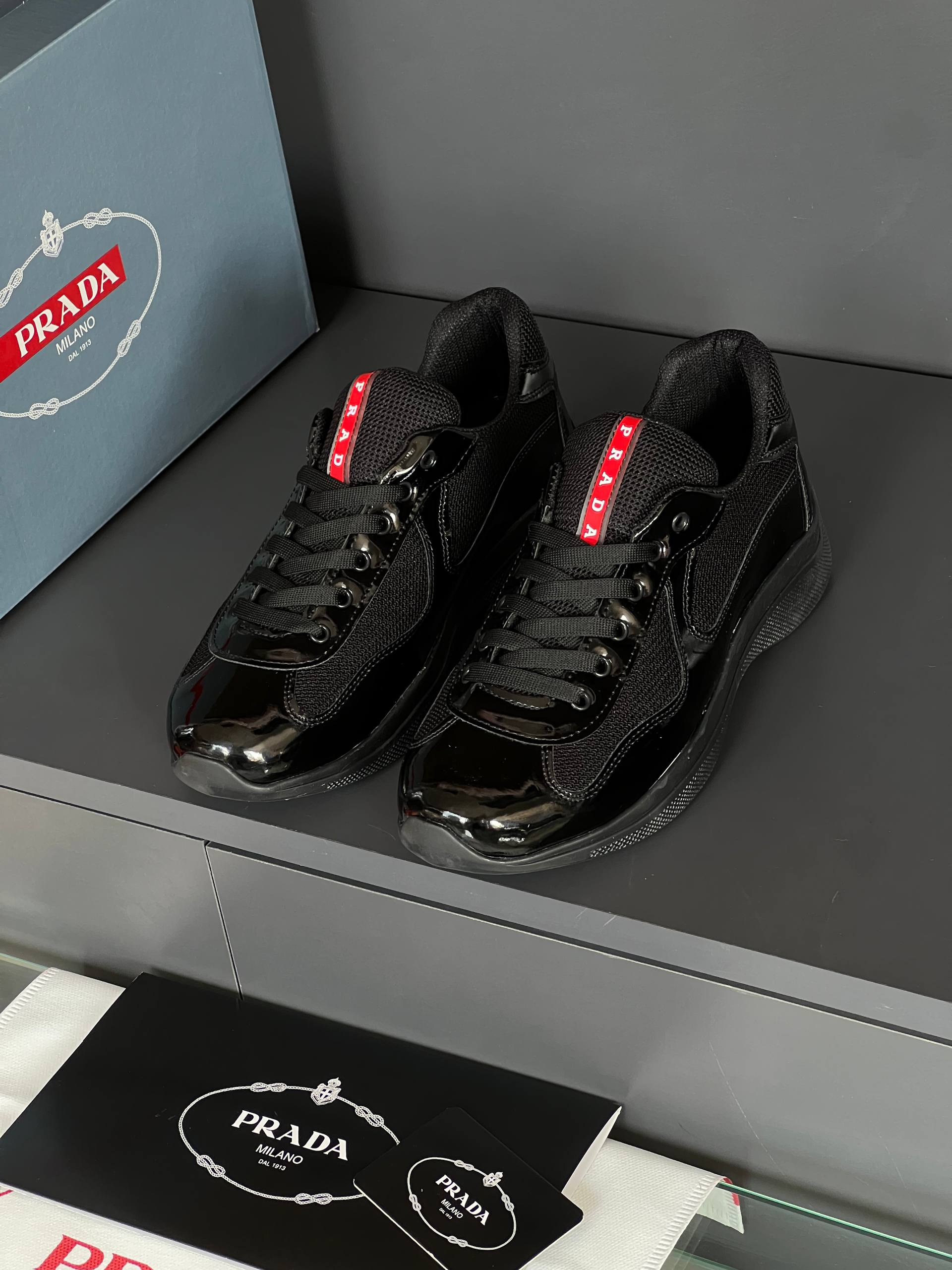Prada Milano Patent Leather Sneakers Black