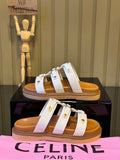 CELINE Leather Slide Sandals White