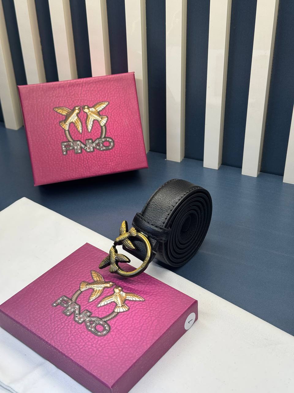 Pinko Love Birds Leather Belt Black
