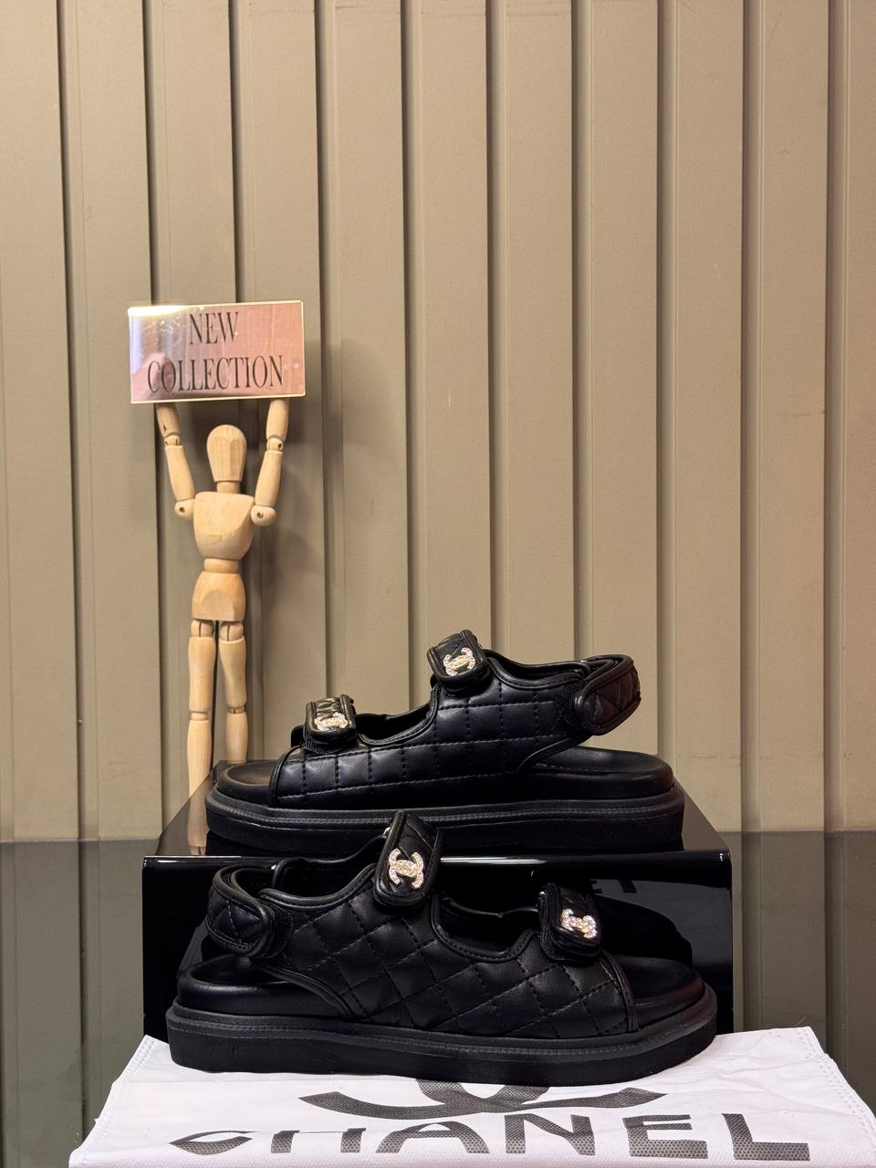 Chanel Quilted Velcro Sandals Black