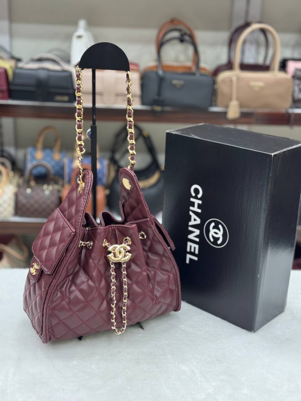 Chanel Gabrielle Small Hobo Bag Burgundy Quilted Leather