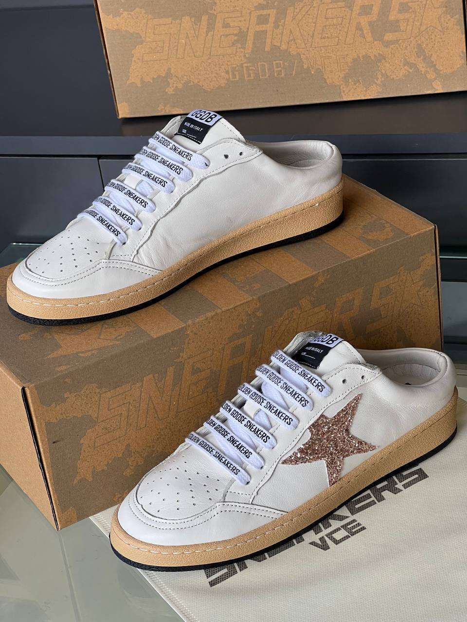 Golden Goose Ball Star Sneakers White Glitter Star
