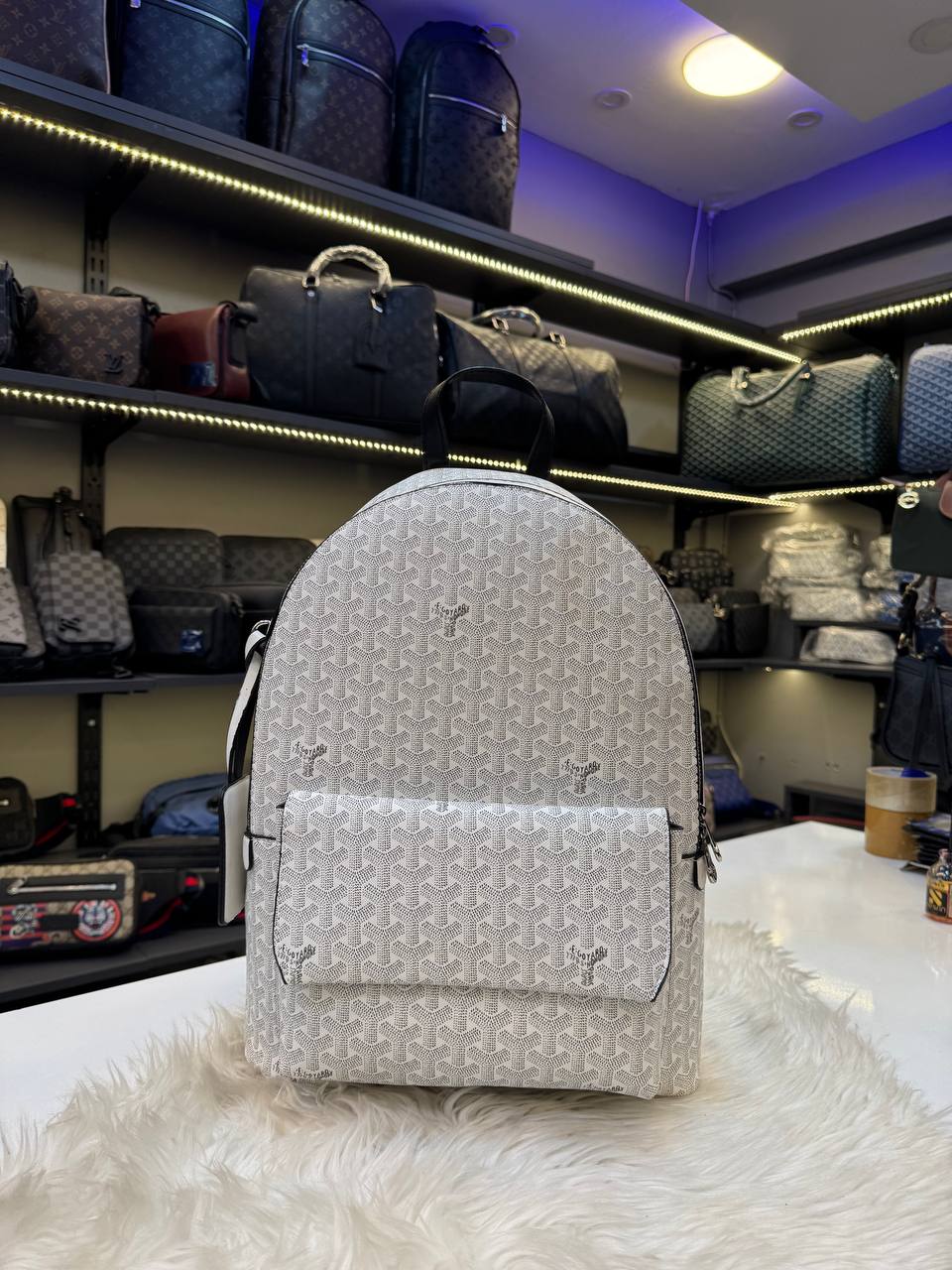 Goyard Saint Louis Backpack White