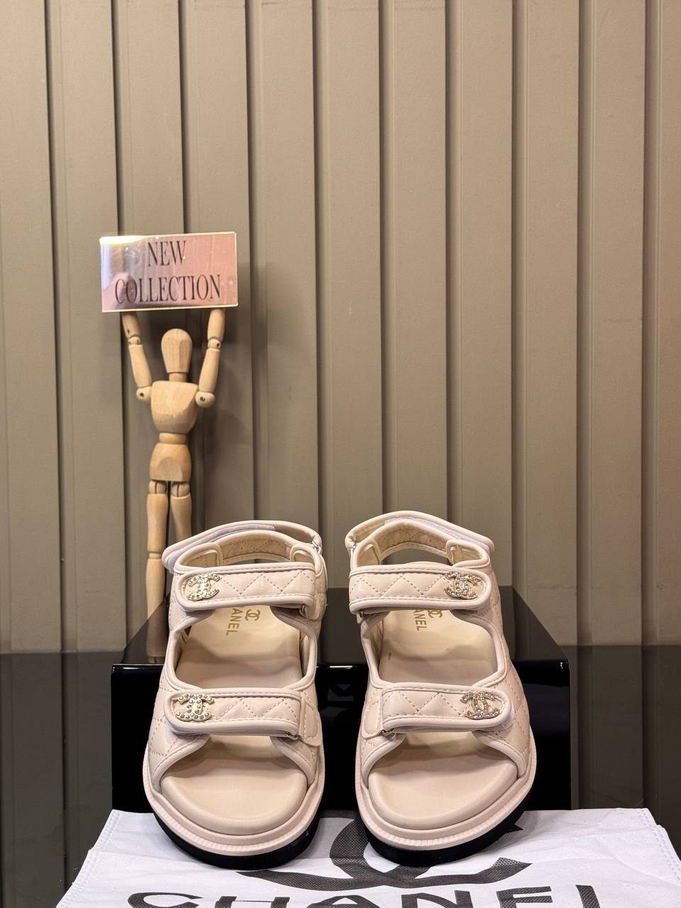 Chanel Quilted Velcro Sandals Beige