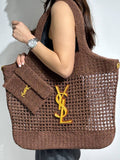 Saint Laurent YSL Raffia Tote Bag Brown