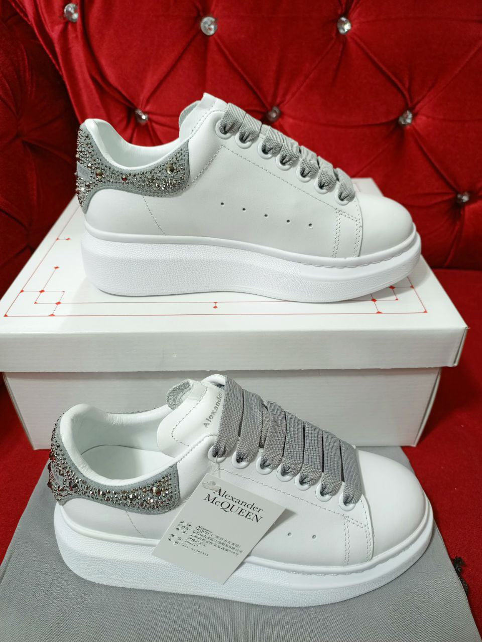 Alexander McQueen Oversized Sneakers White Crystal Heel