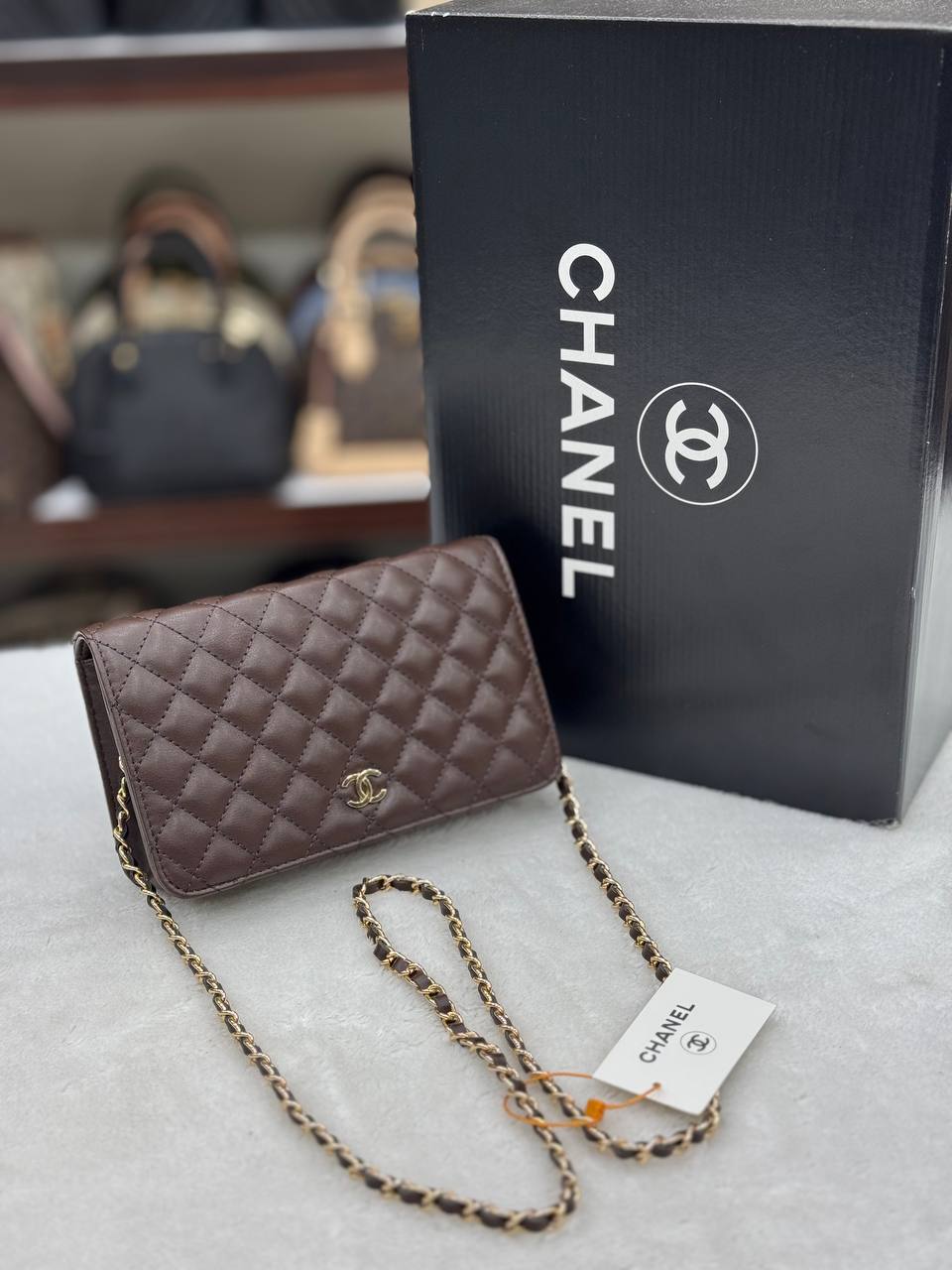 Chanel Quilted CC Chain Wallet Crossbody Bag Brown