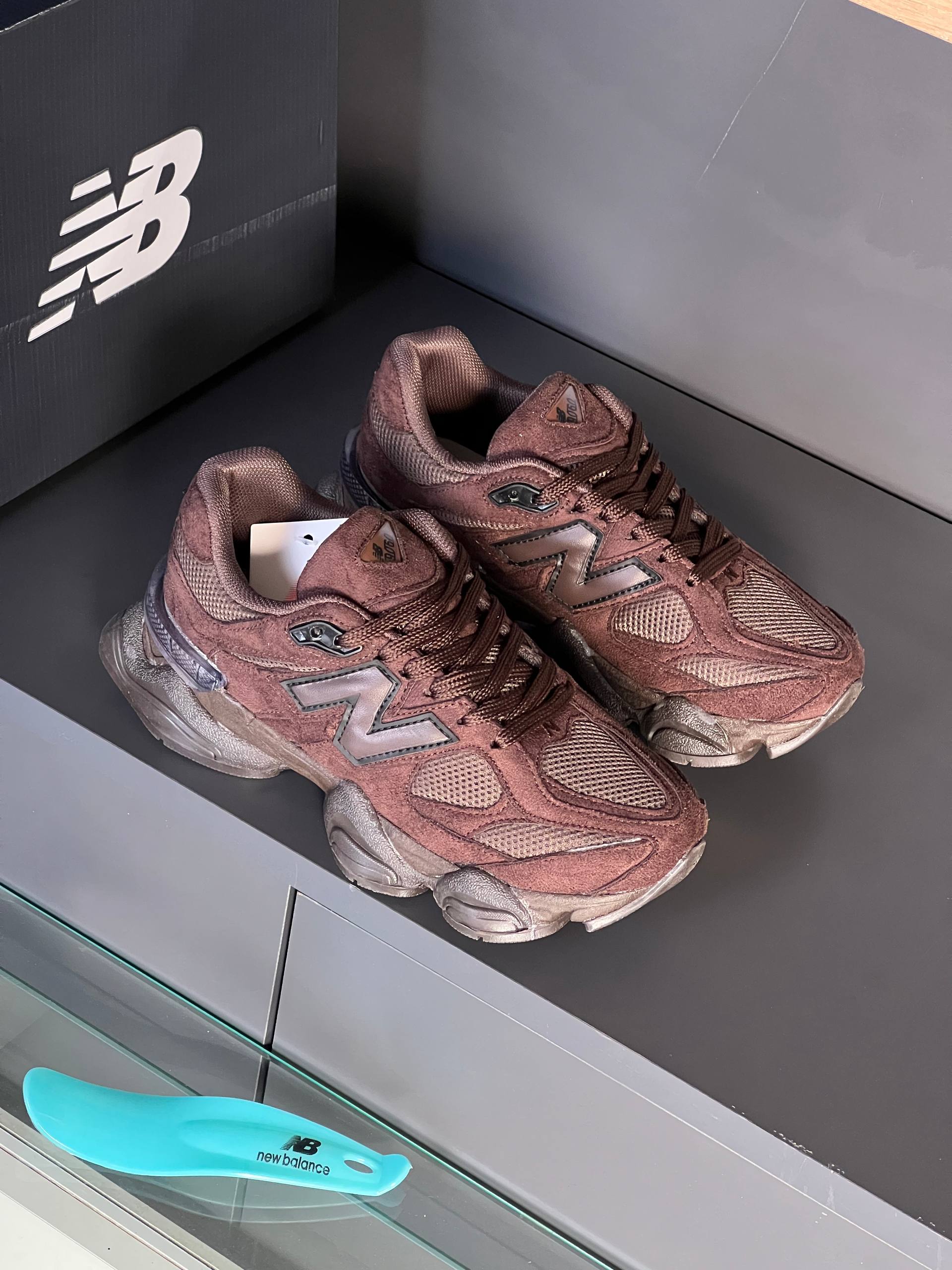 New Balance 9060 Brown Suede Sneakers