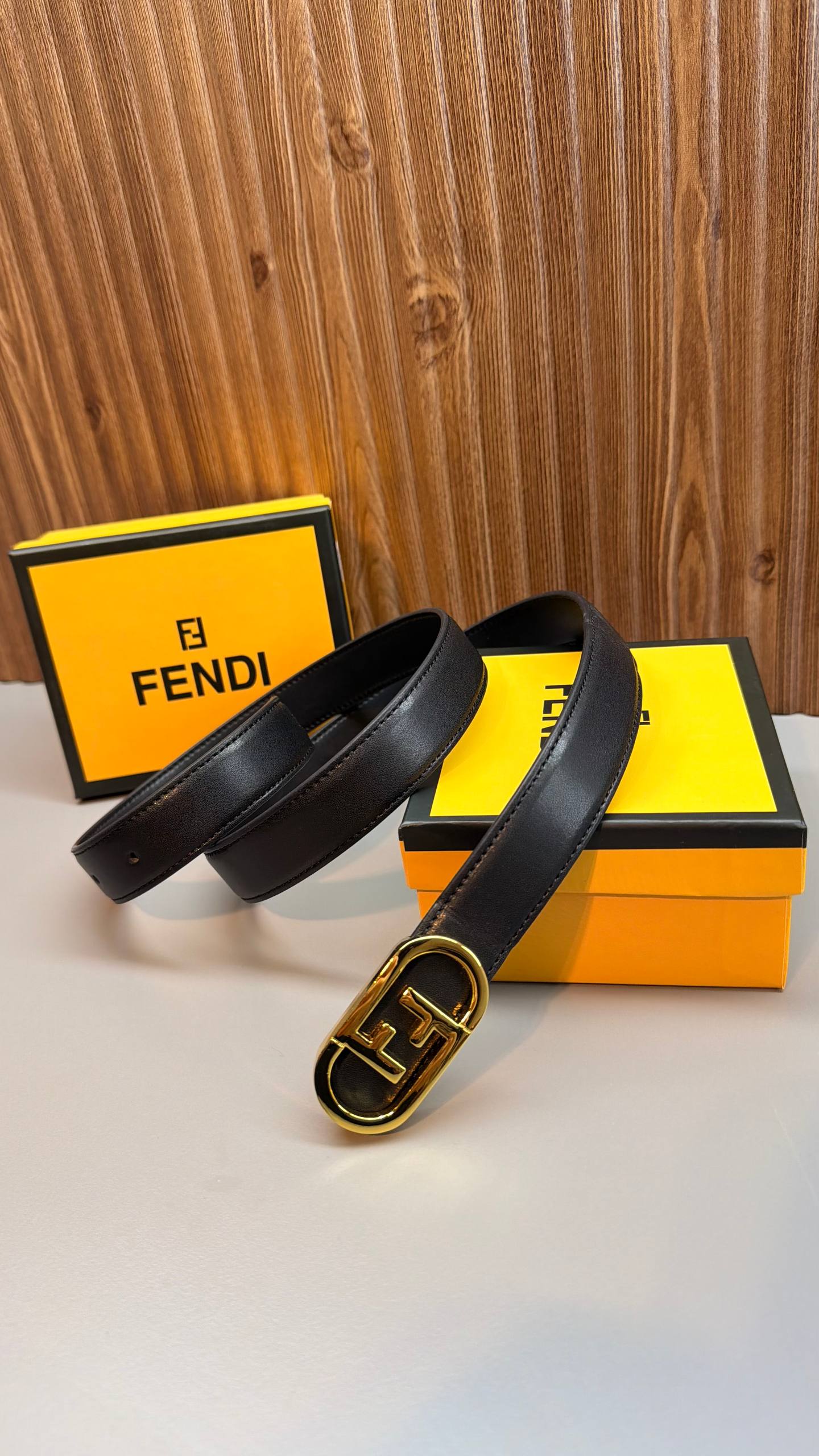 Fendi FF Logo Leather Belt Black