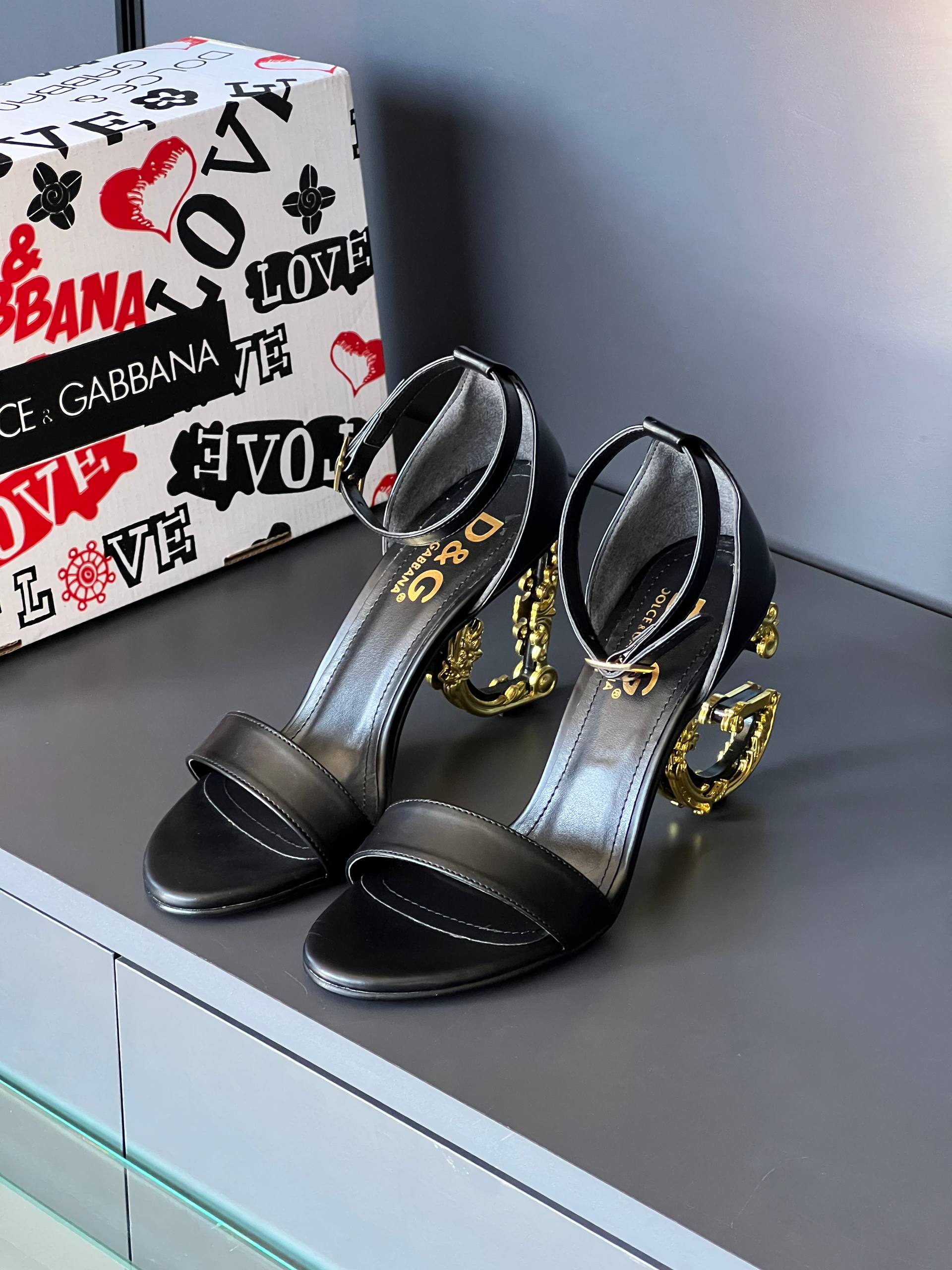 Dolce & Gabbana Baroque Heel Sandals Black