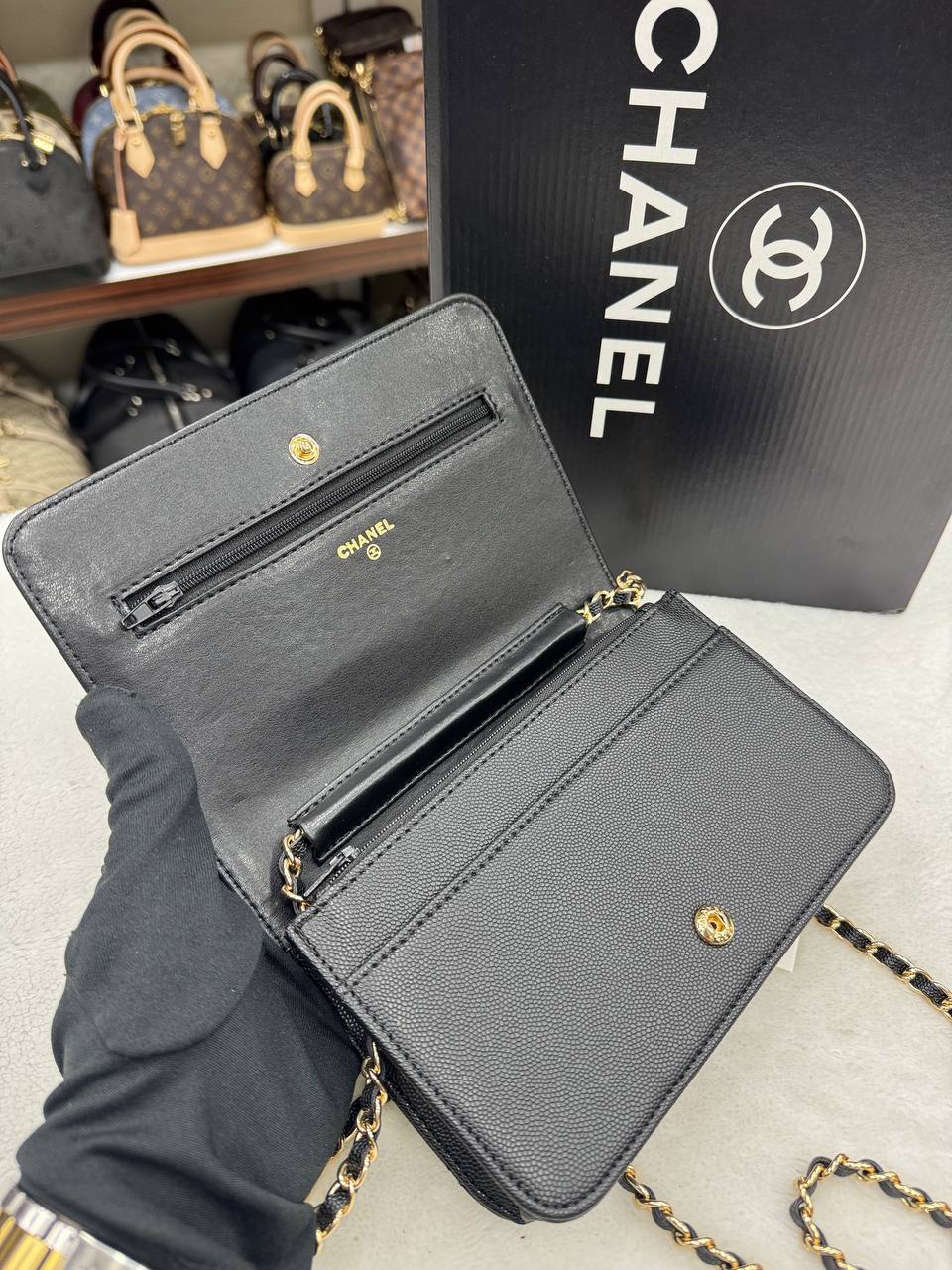 Chanel Quilted CC Chain Wallet Crossbody Bag Black