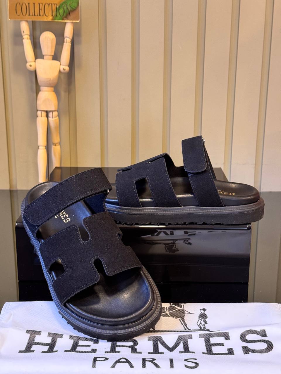 Hermes Sandals Chypre Black Suede