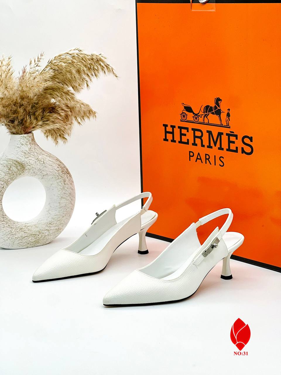 Hermes Kelly Mules White