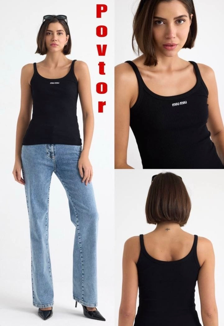 Miu Miu Logo Ribbed Tank Top