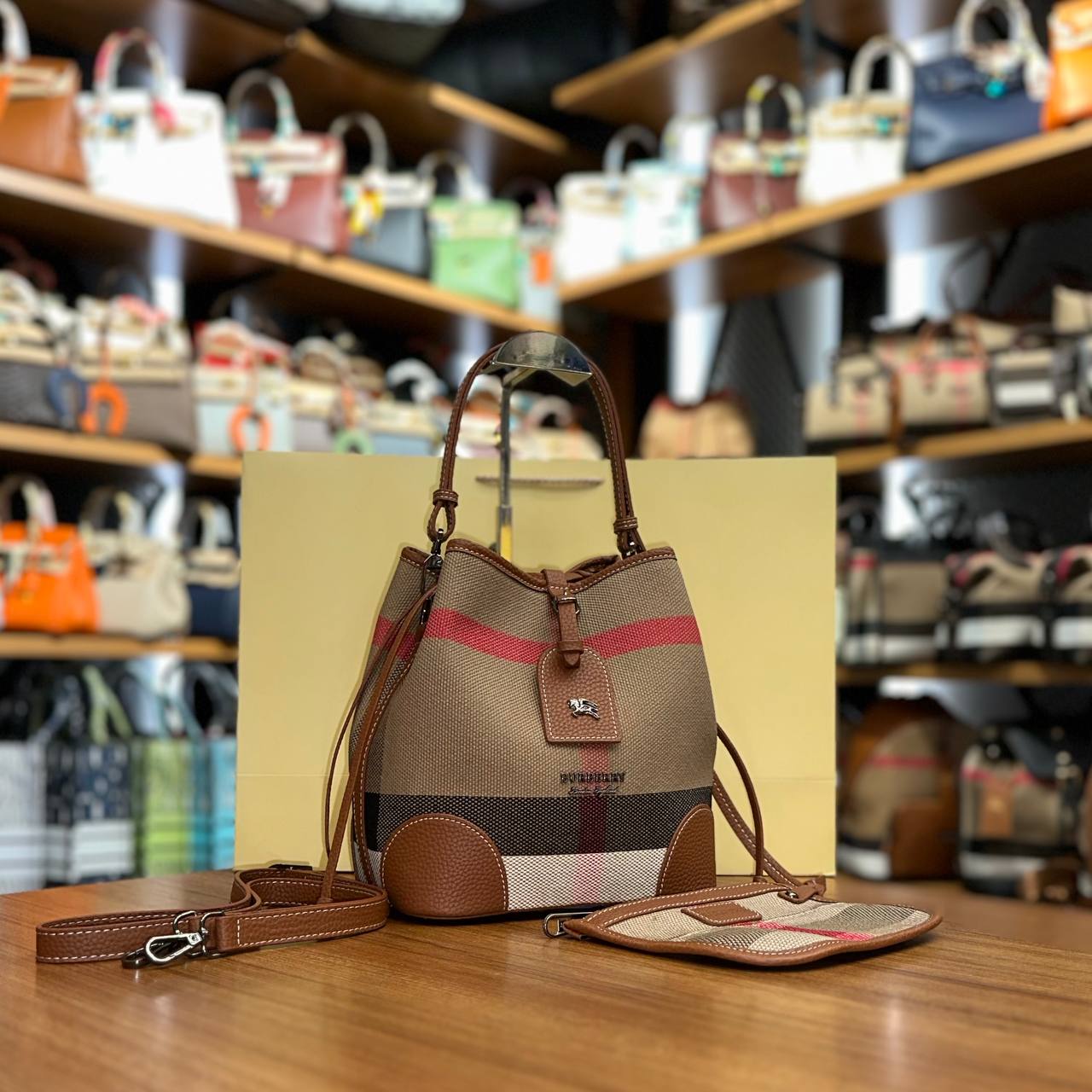 Burberry Canvas Bucket Bag Brown