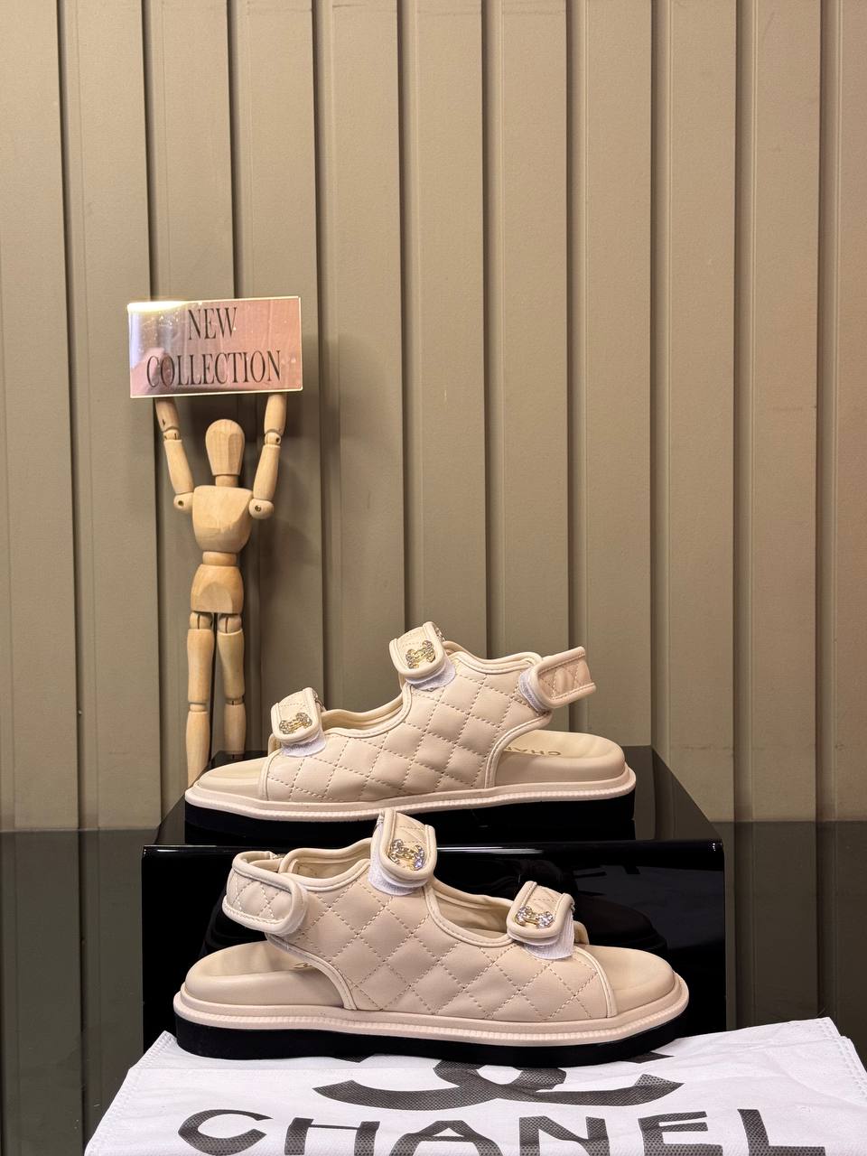Chanel Quilted Velcro Sandals Beige