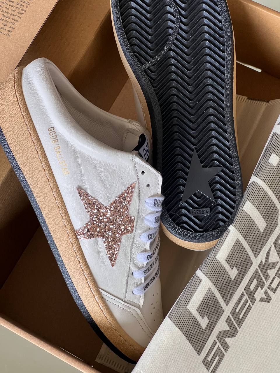 Golden Goose Ball Star Sneakers White Glitter Star