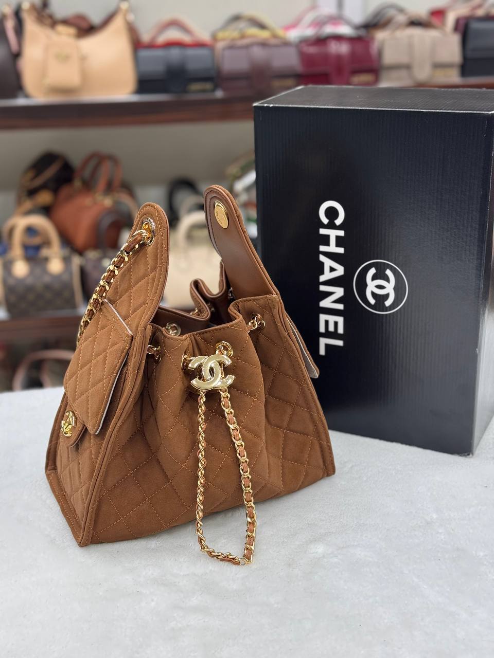 Chanel Gabrielle Small Hobo Bag Brown Quilted Leather