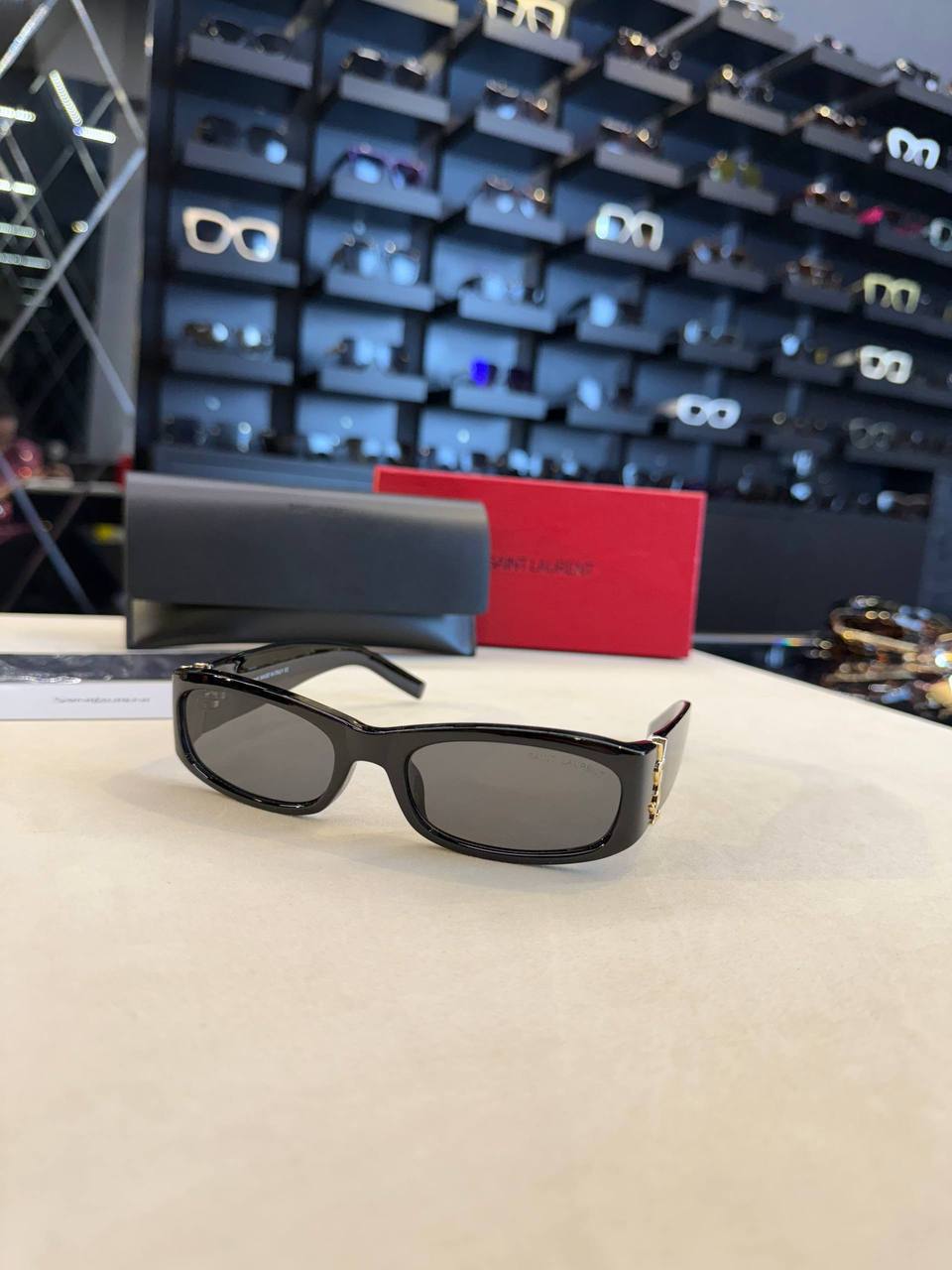 Saint Laurent Slim Rectangle Sunglasses Black Grey