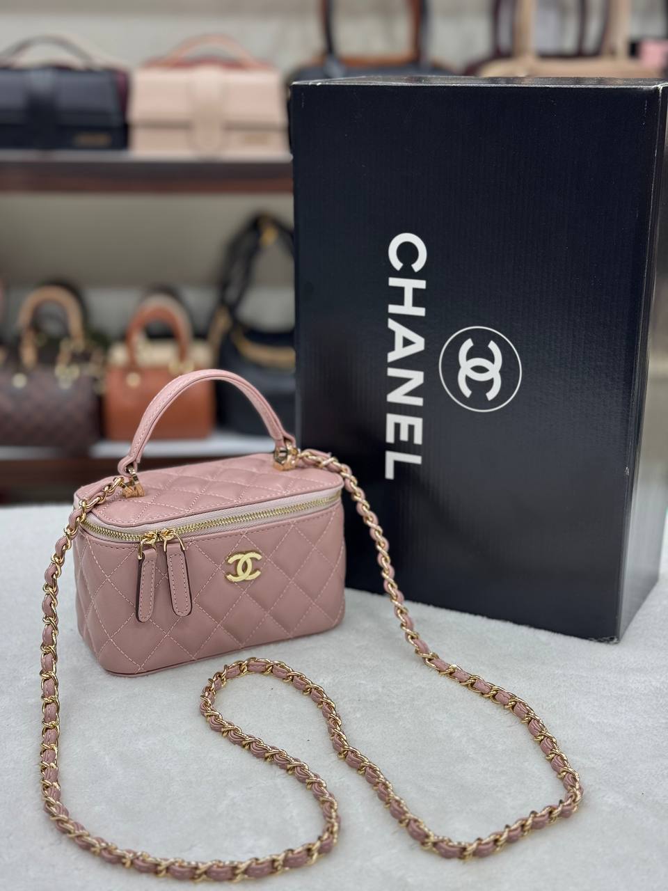 Chanel Vanity Case Bag Pink Quilted Leather