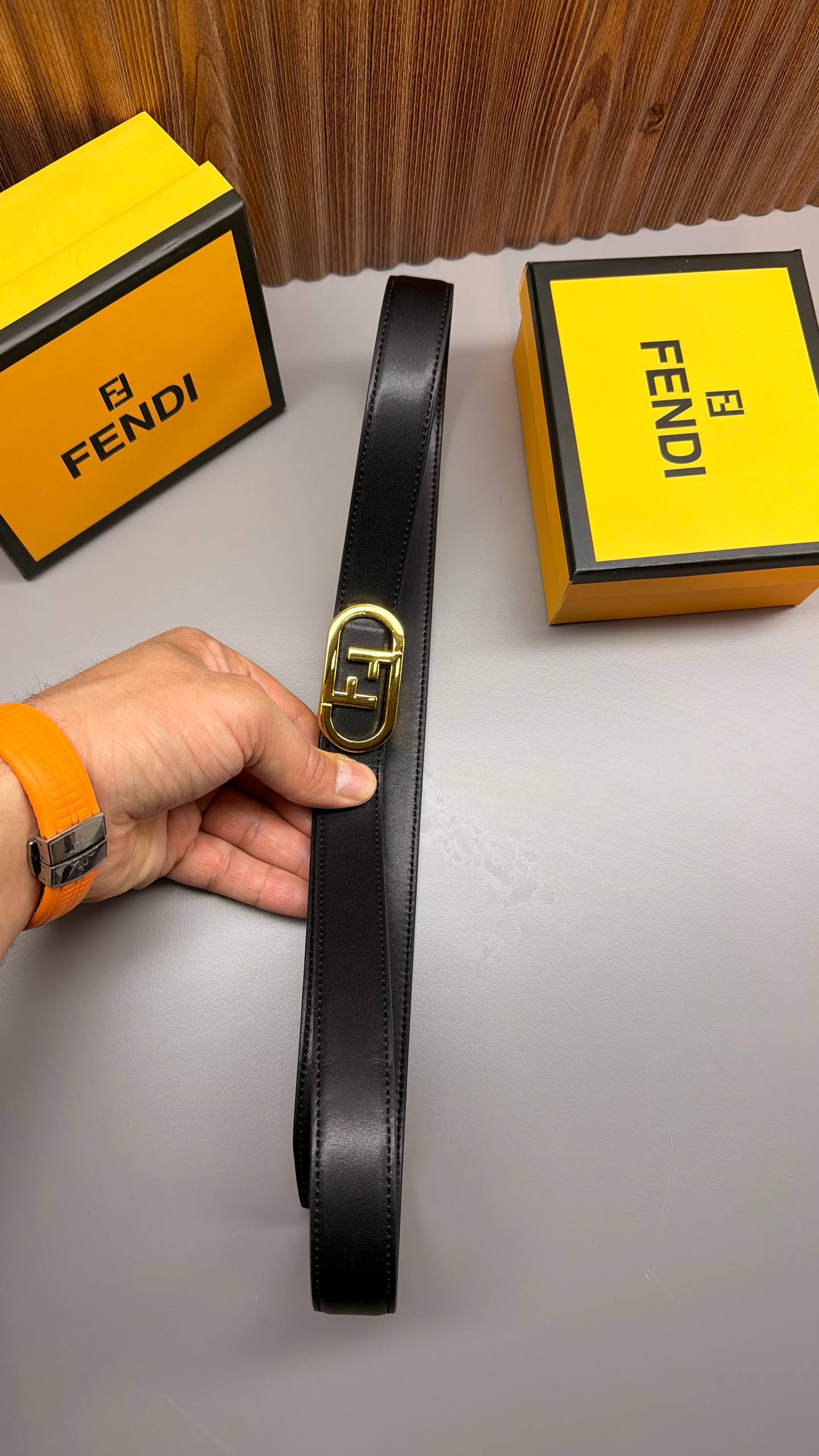Fendi FF Logo Leather Belt Black