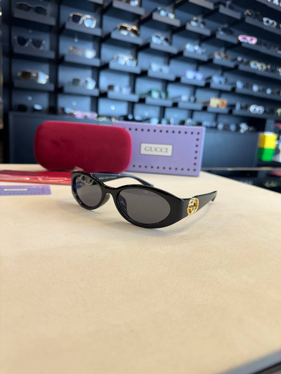 Gucci Oval Sunglasses Black Frame Grey Lenses