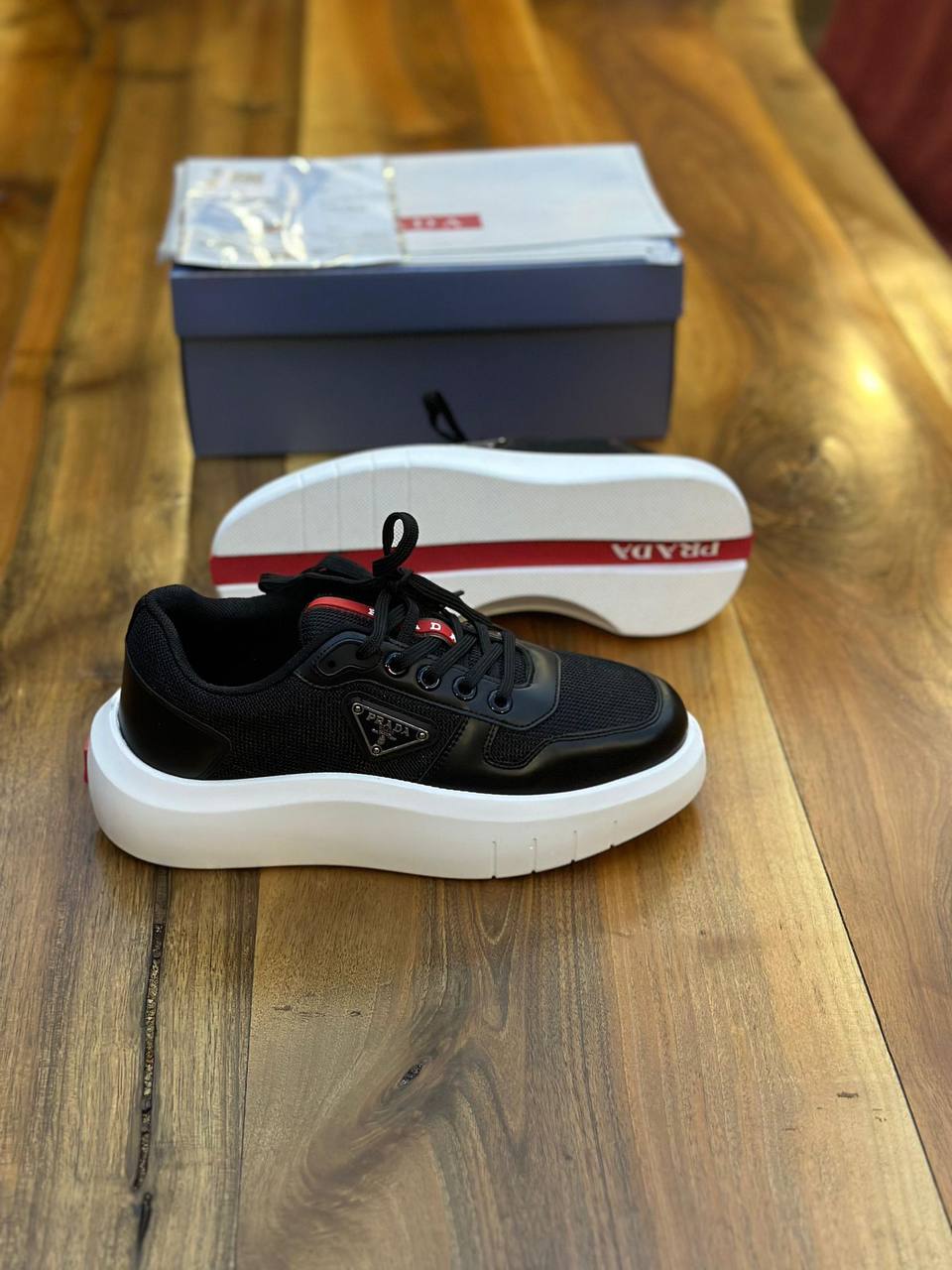 Prada Leather Platform Sneakers Black