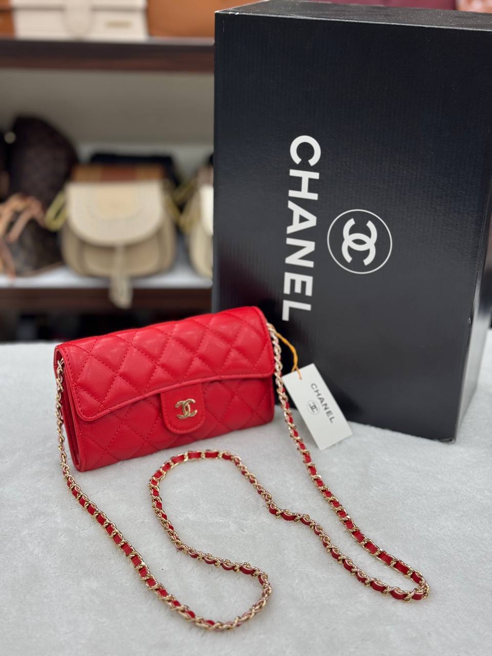 Chanel Quilted CC Chain Wallet Crossbody Bag Red